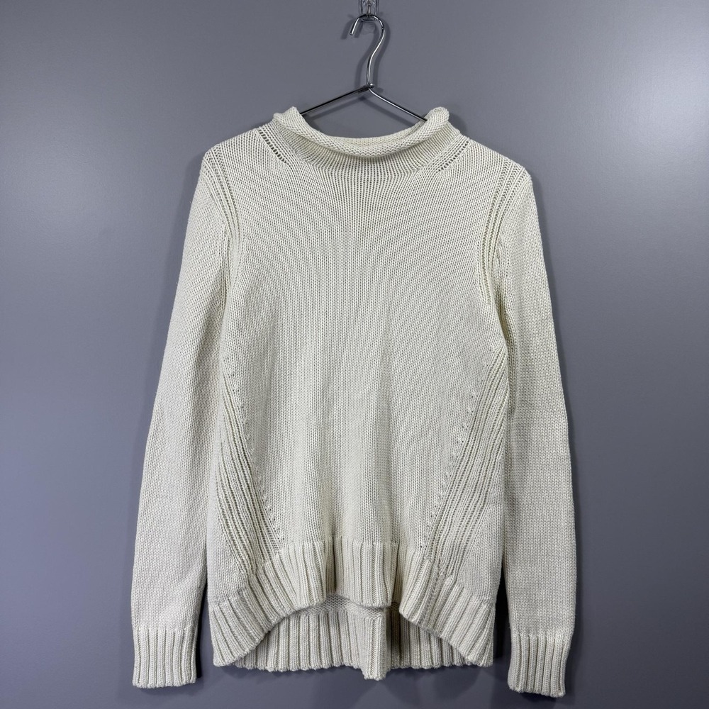 J.Crew Sweater Womens Small White Mock Neck Chunky Knit Pullover Hi Low Hem